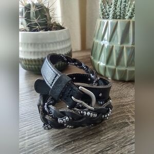 American Eagle Outfitters Black Braided Belt with Silver Accents Size XS/S